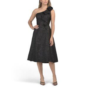 RENE BY RENE RUIZ Black One Shoulder 3d Floral Cocktail Dress